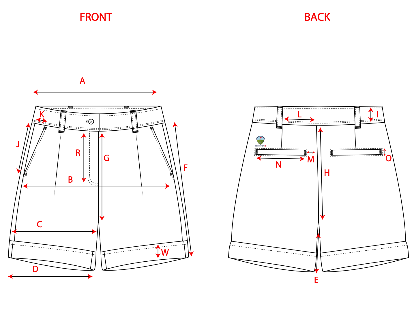 Women's golf brand: shorts points-of-measure tech pack.
